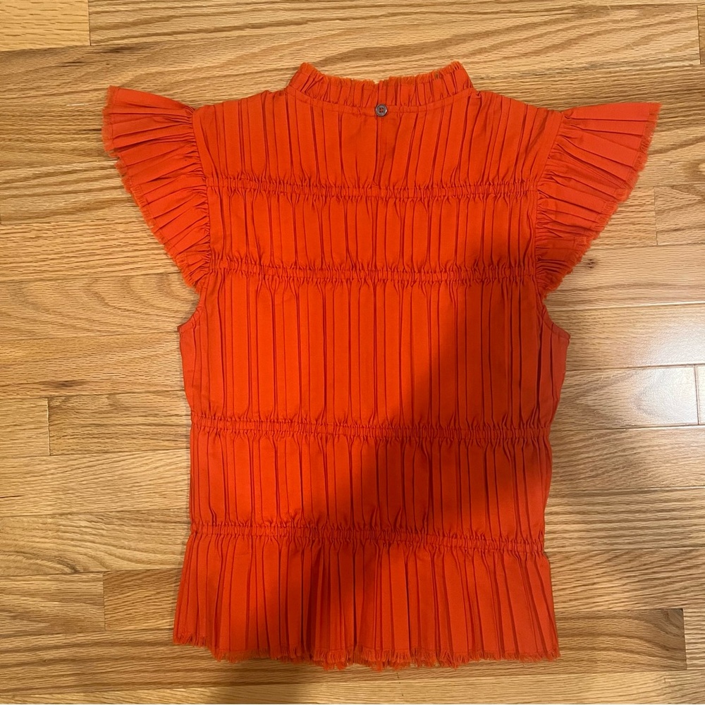 Sea New York NY Greir Gathe Poplin Top Size Small Orange/Red - Picture 8 of 8